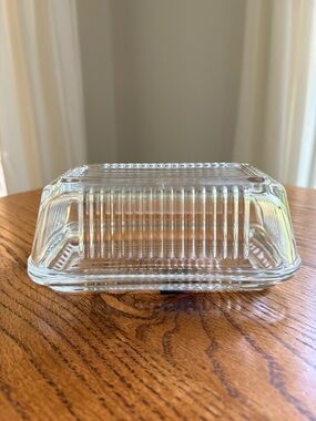 Vintage Pasabache Glass Dish with Lid Refrigerator Container Ribbed Clear
